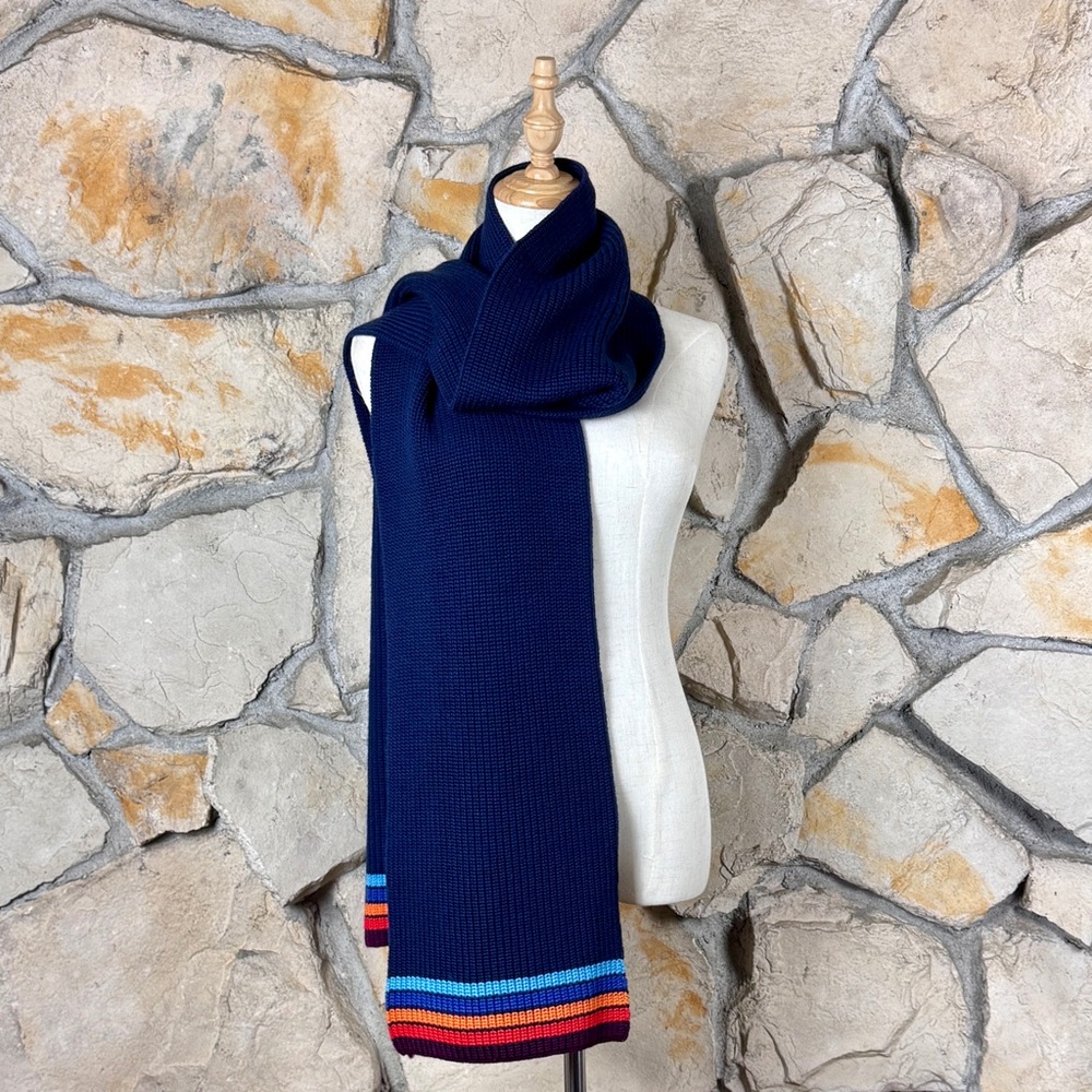 Tory Burch Sport Merino Wool Scarf Navy Stripe | 82”